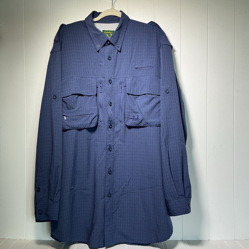 Cabelas Shirt Mens XLT Tall Blue Guide Wear Long Sleeve Fishing Outdoor Hiking